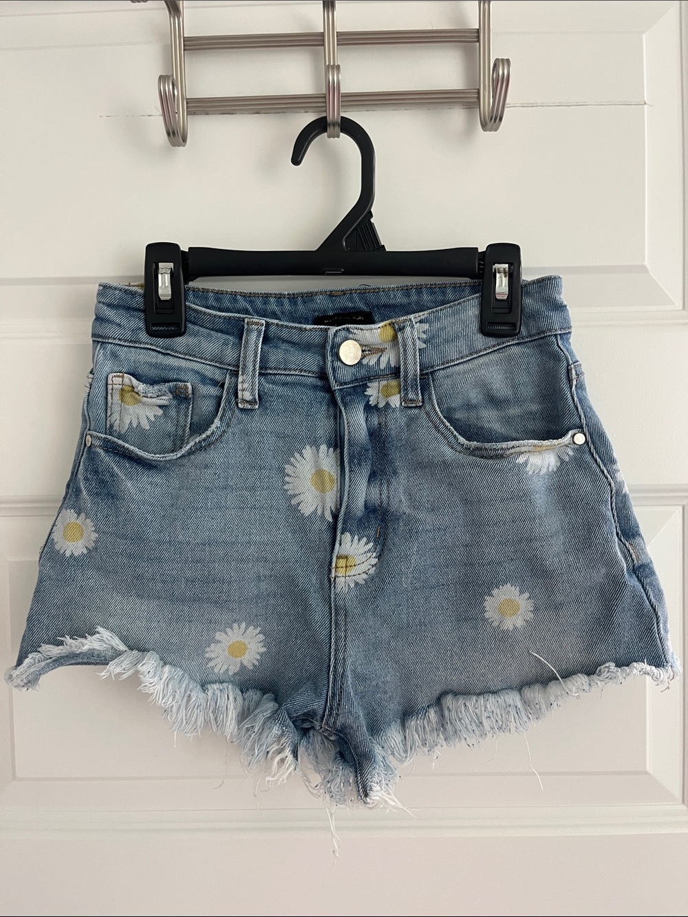 Material Girl Light Blue Daisy Print Denim Shorts